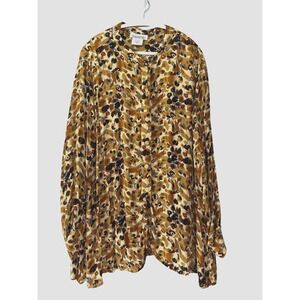 Silhouettes Womens 3X Blouse Button Down Leopard Print Top Boho Flowy Earthy